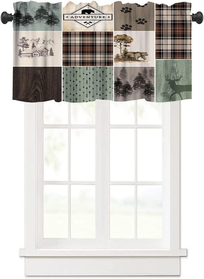 Kurtect Rustic Lodge Window Valance Retro Bear Deer Country Farmhouse Buffalo Plaid Short Curtains Rod Pocket Drapes Dining Room Bedroom Kitchen Living Room Office Drapes, 54x18in - Image 1
